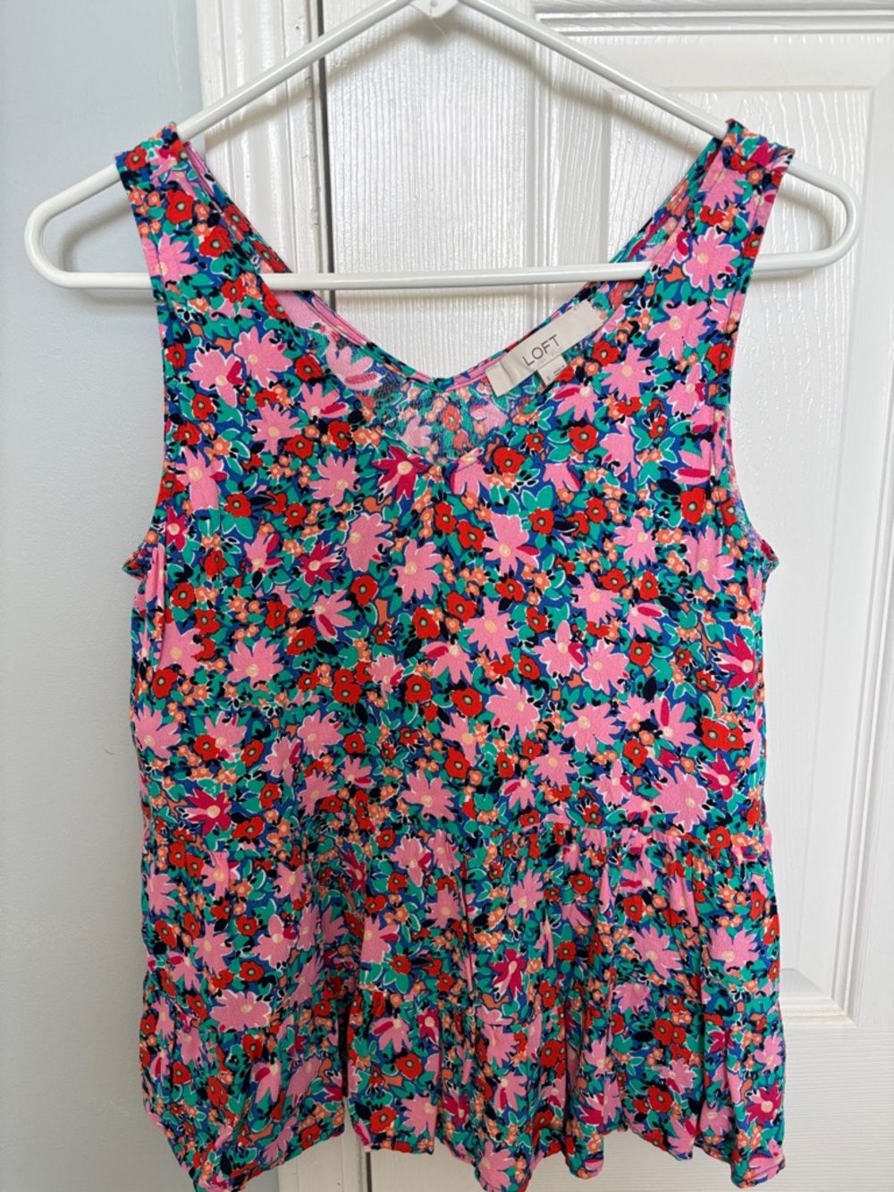 LOFT Pink & Teal Floral Sleeveless Peplum Top